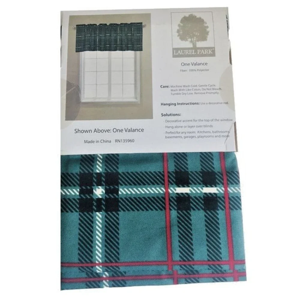 Christmas Plaid Valance Curtain Green Red Country Cabin Laurel Park 54x17